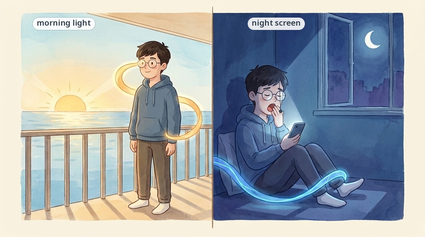 早晨的光把生物钟拨准，夜里的屏幕把它往后拖